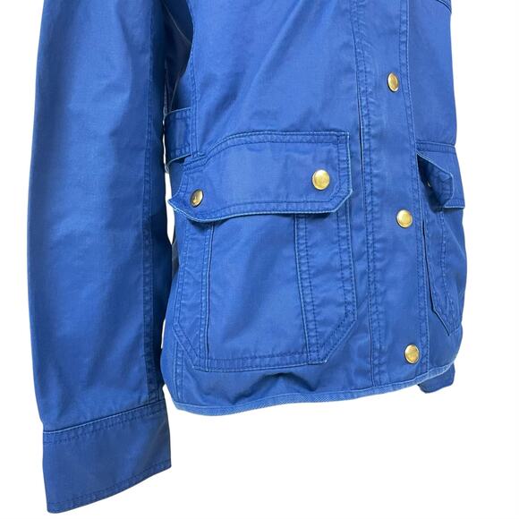 J. CREW Downtown Field Jacket Waxed Cotton Cobalt Blue Size XS Utility Rain - Picture 4 of 9